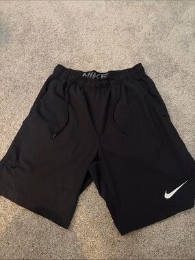 Nike Black Athletic Training Shorts with White Swoosh